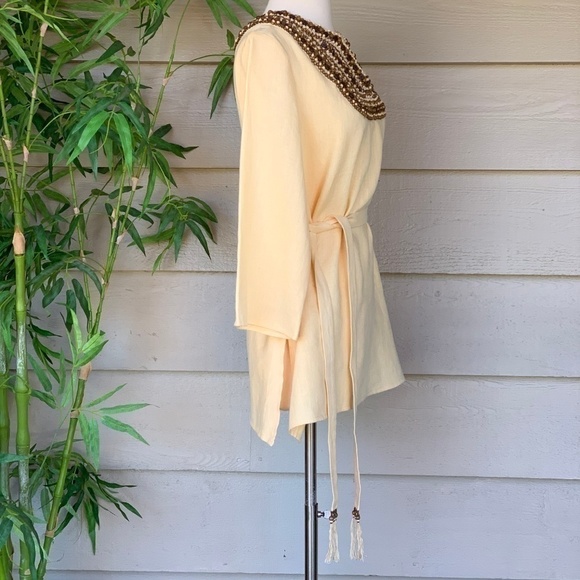 Victor Costa Occasion Yellow Linen Tunic w/ Beads - Picture 2 of 6